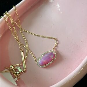 Kendra Scott Elisa Pave Frame Gold Short Pendent Necklace in Opalscesdent NWT